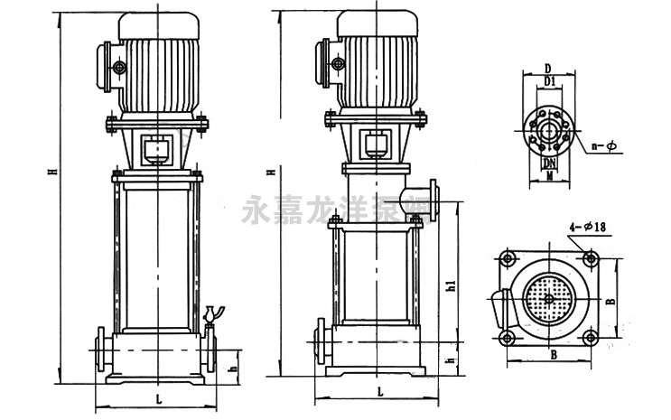 XBD-GDL立式多級(jí)管道消防泵安裝尺寸圖