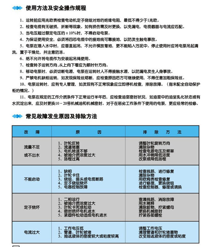 QW移動式高效無堵塞排污泵故障原因及排除方法