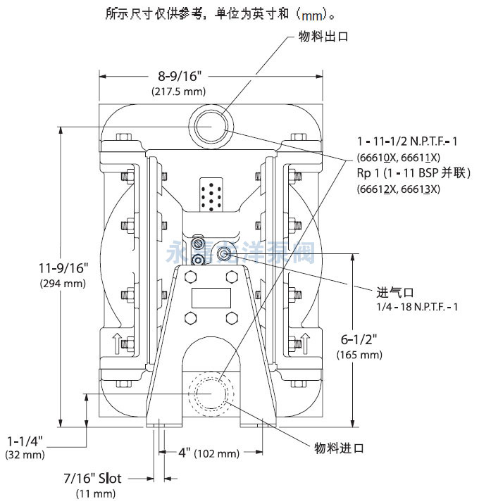 1寸英格索蘭氣動隔膜泵尺寸圖1